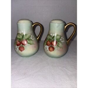 Antique Hand, Painted And Signed By"Fay" Porcelain Salt And Pepper Shakers
